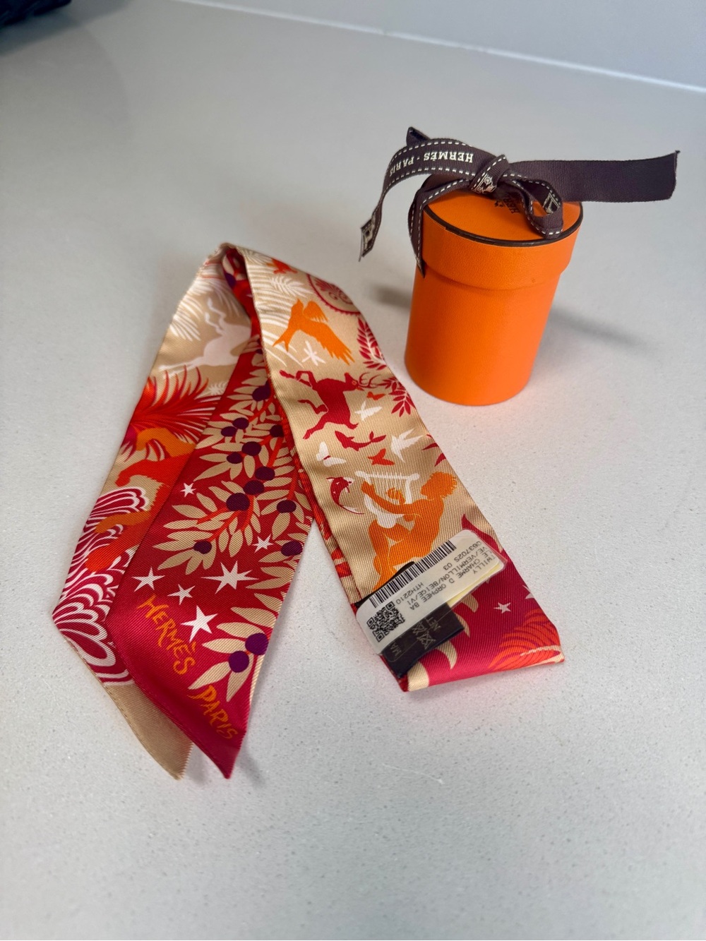 New Hermes Sous le Charme d'Orphee twilly - vermillion / beige